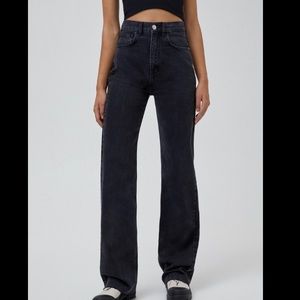 Pull&bear NWT black highwaist straight leg jeans unfinished hem size 6